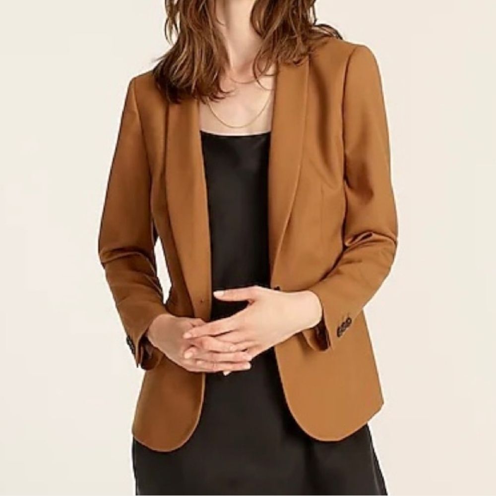 J. Crew Parke Blazer Wool Blend Camel Tan Size 8 Tailored Stretch Quiet Luxury